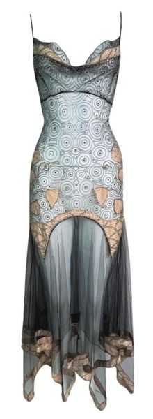 S/S 2002 Christian Dior John Galliano 20's Drop Waist Sheer Beaded Mesh Dress