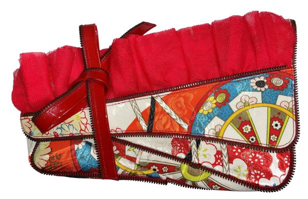 S/S 2001 Christian Dior John Galliano Red Silk Japanese Zipper Clutch Handbag