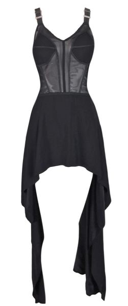 S/S 1992 Jean Paul Gaultier Runway Black Sheer Mesh Mini & Maxi Suspender Dress