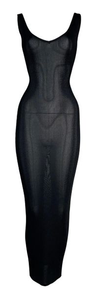 S/S 1999 Christian Dior John Galliano Black Semi-Sheer Bodycon Wiggle Maxi Dress
