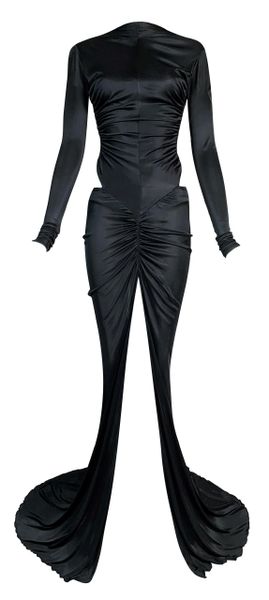 F/W 2003 Roberto Cavalli Runway Black Bodycon High Slit Cut-Out Gown Dress