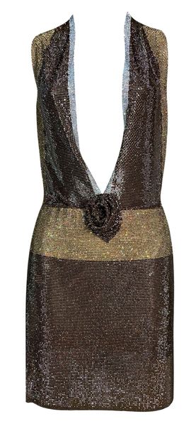 F/W 2004 Dolce & Gabbana Runway Brown Full Crystal 20's Style Mini Dress