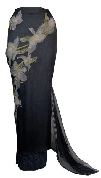 F/W 1997 Christian Dior John Galliano Runway 3-D Flower Black Silk Maxi Skirt