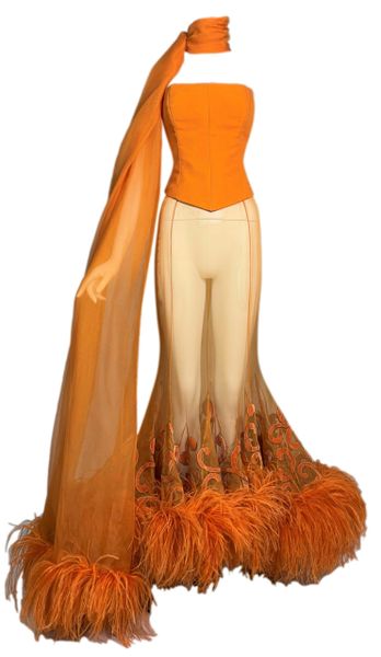 S/S 2003 Christian Dior John Galliano Haute Couture Runway Orange Corset Ensemble