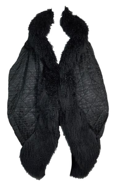 F/W 1998 Christian Dior John Galliano Runway Black Logo Monogram Fur Cape Coat
