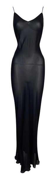 S/S 2000 Christian Dior John Galliano Semi-Sheer Black Silk Maxi Slip Dress