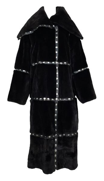 F/W 2003 Dolce & Gabbana Black Fur Snap Studded Long Jacket Coat