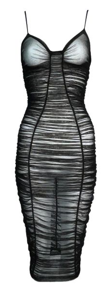S/S 2001 Dolce & Gabbana Runway Sheer Black Ruched Mesh Wiggle Pin-Up Dress