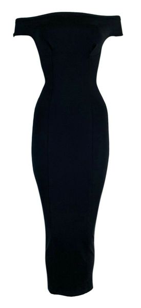 Vintage S/S 1993 Gianni Versace Runway Black Off Shoulder Bodycon Maxi Dress
