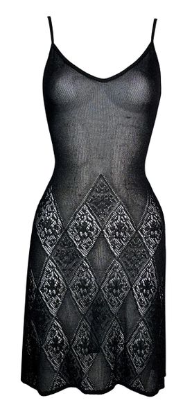S/S 1998 Christian Dior John Galliano Semi-Sheer Black Knit Lace Mini Dress