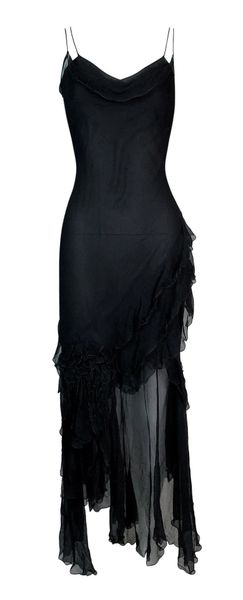 F/W 2000 John Galliano Sheer Black Silk Ruffles Flamenco Maxi Dress
