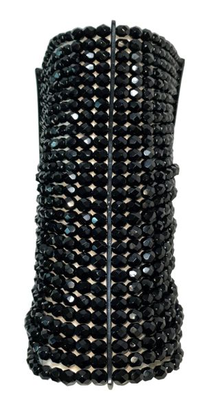 2000's Christian Dior by John Galliano Haute Couture Extra Long Black Beaded Cuff Bracelet