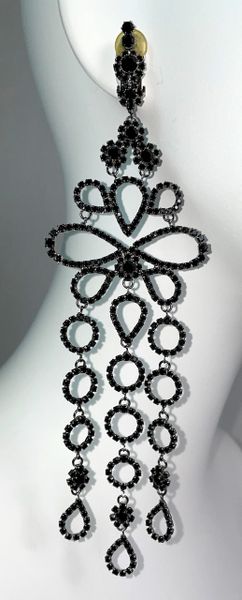 S/S 2005 Christian Dior by John Galliano Haute Couture Runway Huge Black Crystal Earrings