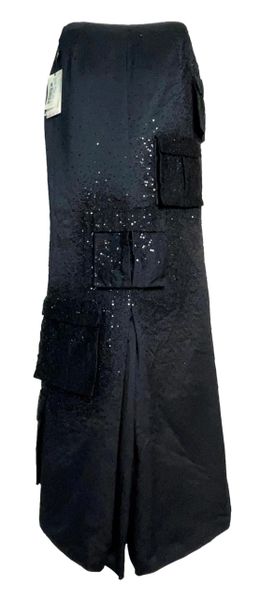 NWT F/W 1998 Atelier Versace Runway Black Embellished Cargo Maxi Skirt