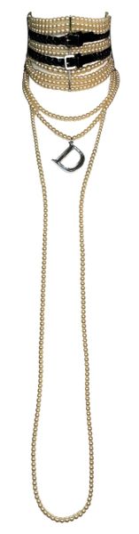 S/S 2004 Christian Dior by John Galliano Large Pearl Logo Charm Necklace Choker