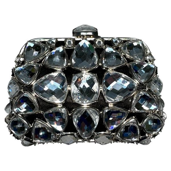 2010 Christian Dior by John Galliano Limited Edition Silver Crystal Minaudiere Clutch Handbag
