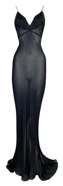 2003 Roberto Cavalli Sheer Black Silk Mermaid Gown Dress