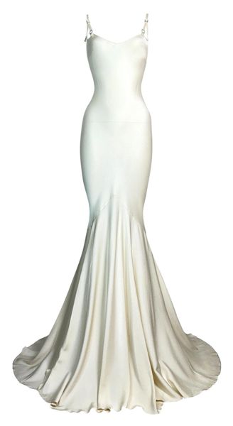 F/W 2003 John Galliano Ivory Satin Lingerie Straps Old Hollywood Extra Long Gown Dress