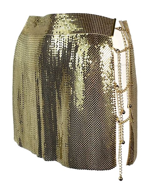2000's Dolce & Gabbana Gold Metal Chainmail Mesh Mini Skirt