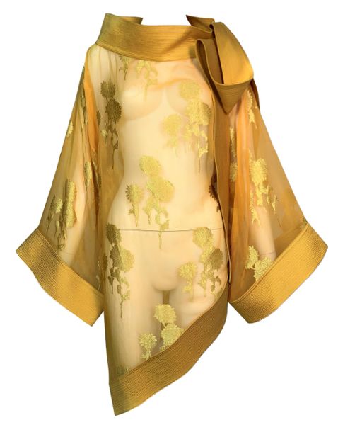 F/W 1999 Christian Dior John Galliano Sheer Gold Silk Kimono Mini Dress