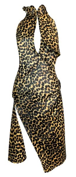 F/W 2000 Christian Dior by John Galliano Runway Cheetah Print Leather Gold Logo Dress