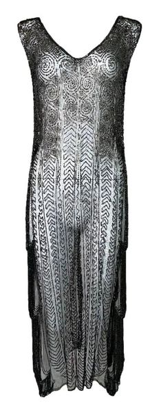 C. 2004 Christian Dior by John Galliano Sheer Black 20's Flapper Style Embellished Mesh Dress