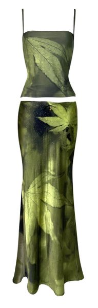 Vintage F/W 1999 Roberto Cavalli Green Crop Top & Maxi Skirt Set