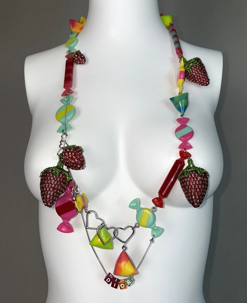S/S 2005 Christian Dior by John Galliano Runway Candy Strawberries Long Necklace Belt