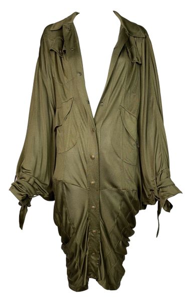 S/S 2003 Christian Dior by John Galliano Runway Army Green Silk Cargo Dress
