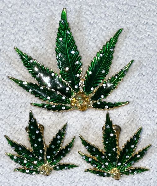 S/S 2005 Dsquared2 Runway Marijuana Pot Leaf Large Earrings & Pin