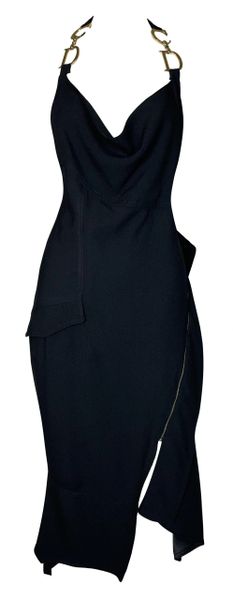 S/S 2000 Christian Dior by John Galliano Black Plunging Gold Logo Straps Backless Dress