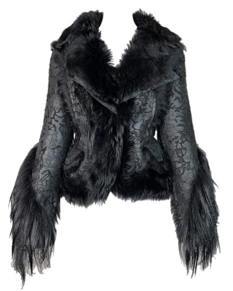 F/W 2006 Christian Dior by John Galliano Runway Black Goth Long Fur Jacket Coat