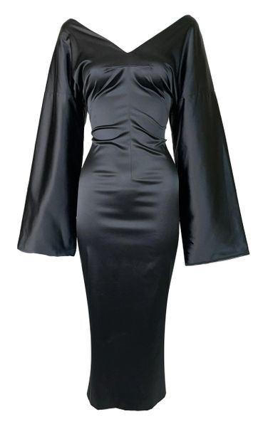F/W 1998 Dolce & Gabbana Runway Japanese Kimono Sleeve Black Stretch Satin Wiggle Dress