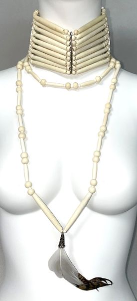 1998 Christian Dior by John Galliano Native American "Bone" Wide Choker & Feather Necklace