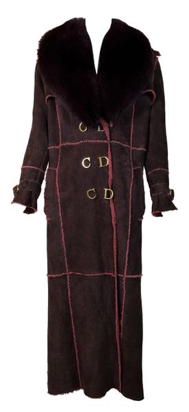 F/W 2000 Christian Dior by John Galliano Burgundy Fox Fur Gold Logo Buttons Coat