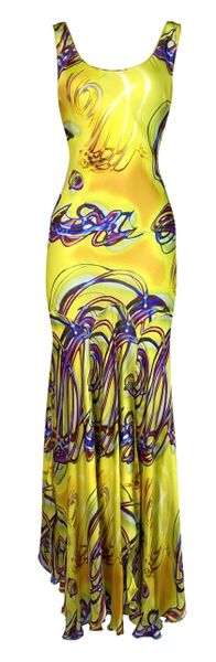 S/S 2002 Christian Dior by John Galliano Neon Spray Paint Graffiti Maxi Dress