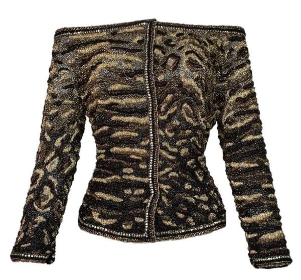 Vintage C. 1991 Gianni Versace Fully Beaded Silk Off Shoulder Jacket Top