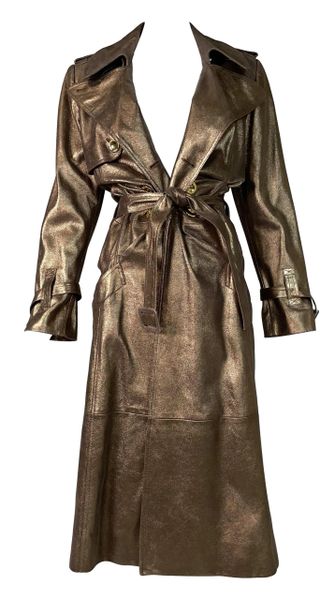 S/S 2004 Christian Dior by John Galliano Runway Bronze Metallic Leather Trench Coat Jacket