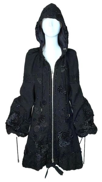 F/W 2001 Christian Dior by John Galliano Haute Couture Runway Black Embellished Baggy Hooded Coat