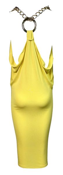 S/S 2005 Roberto Cavalli Gold Chain Straps Yellow Bodycon Dress