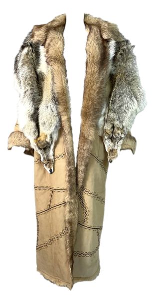 F/W 1993 Fendi Southwestern Native American Fox Fur Leather Long Coat Jacket