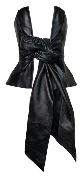 S/S 2002 Gianfranco Ferre Runway Plunging Open Chest Black Leather Bustier Top
