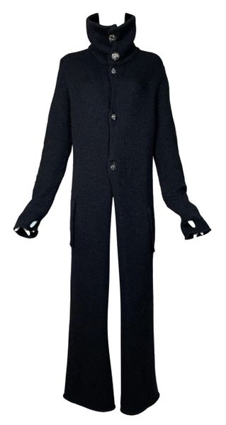 Vintage 1995 Chrome Hearts High Neck Leather Cross Long Knit Sweater Coat