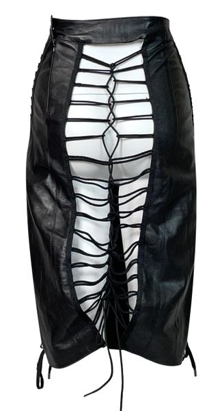 F/W 2003 Christian Dior by John Galliano Black Leather Hardcore Dominatrix Corset Skirt