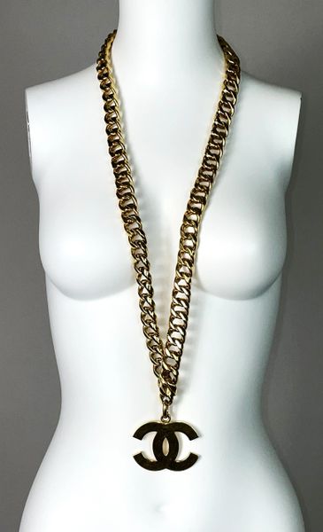 Vintage F/W 1993 Chanel Huge Chunky Gold Chain Logo Necklace
