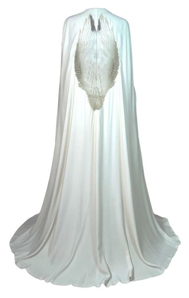 S/S 2006 Alexander McQueen Runway Sheer Beaded Mesh Angel Wings Gown Dress