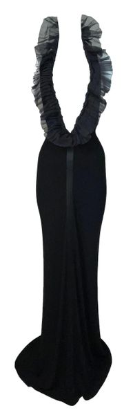 F/W 2004 Gianfranco Ferre Plunging Black Elvira High Neck Goth Princess Gown Dress