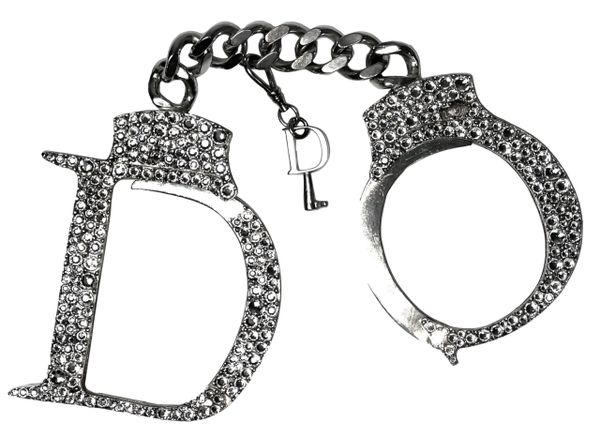 F/W 2000 Christian Dior by John Galliano Haute Couture Runway Silver Crystal Bondage Handcuffs