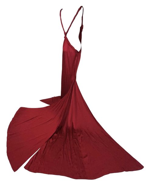 F/W 2002 Gucci by Tom Ford Runway Red Silk Satin Plunging Side & Back Gown Dress w Train