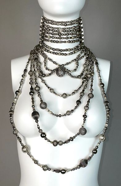 F/W 1997 Christian Dior by John Galliano Runway Huge Silver Choker & Long Necklace Set